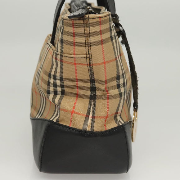 Burberrys Nova Check Hand Bag Canvas Beige Gold Auth BA1414