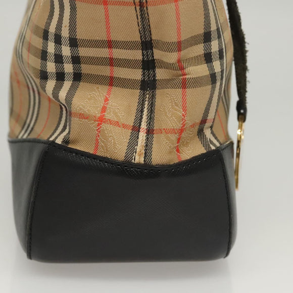 Burberrys Nova Check Hand Bag Canvas Beige Gold Auth BA1414