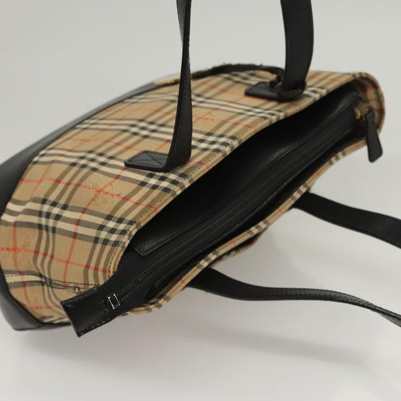 Burberrys Nova Check Hand Bag Canvas Beige Gold Auth BA1414