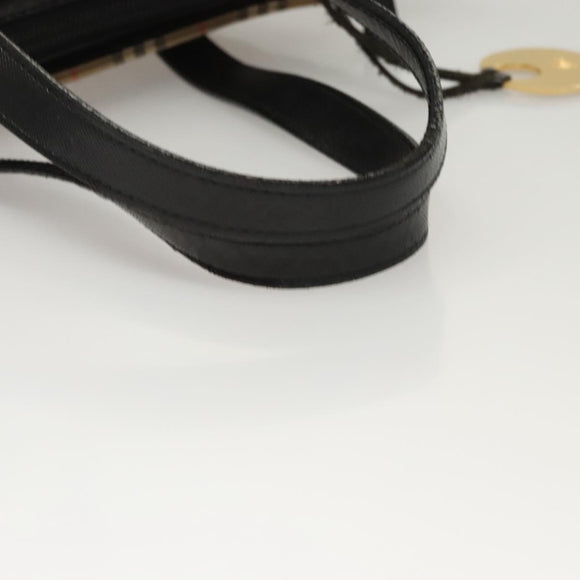 Burberrys Nova Check Hand Bag Canvas Beige Gold Auth BA1414