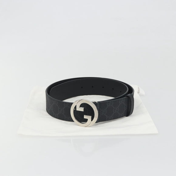 GUCCI GG Supreme Interlocking G Belt PVC 37.4"" Black 703147 Auth BA14140V