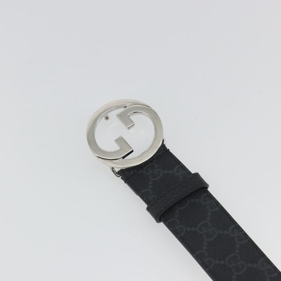 GUCCI GG Supreme Interlocking G Belt PVC 37.4"" Black 703147 Auth BA14140V