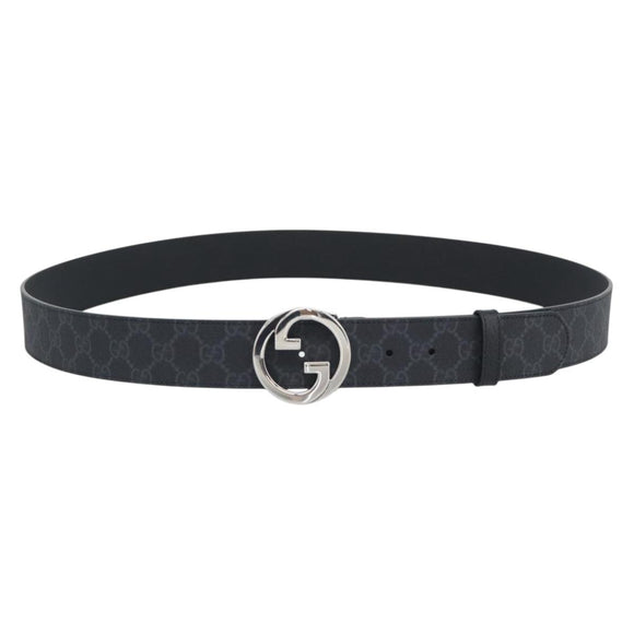 GUCCI GG Supreme Interlocking G Belt PVC 53.1"" Black 703147 Auth BA14141V