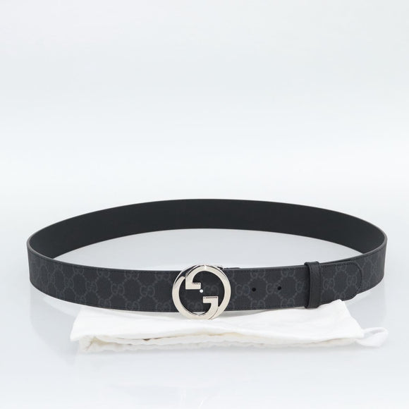 GUCCI GG Supreme Interlocking G Belt PVC 53.1"" Black 703147 Auth BA14141V