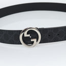 GUCCI GG Supreme Interlocking G Belt PVC 53.1"" Black 703147 Auth BA14141V-5