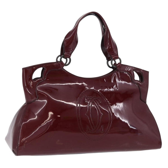 CARTIER Must Line Marcello Hand Bag Patent Bordeaux Auth BA14142