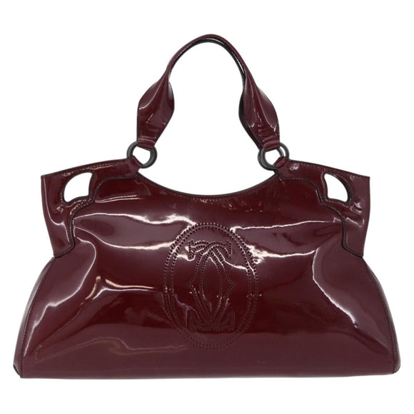 CARTIER Must Line Marcello Hand Bag Patent Bordeaux Auth BA14142