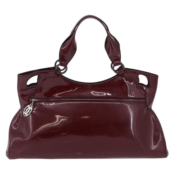CARTIER Must Line Marcello Hand Bag Patent Bordeaux Auth BA14142