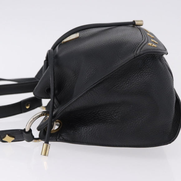 MCM Purse Shoulder Bag Leather Black Gold Auth BA14146A