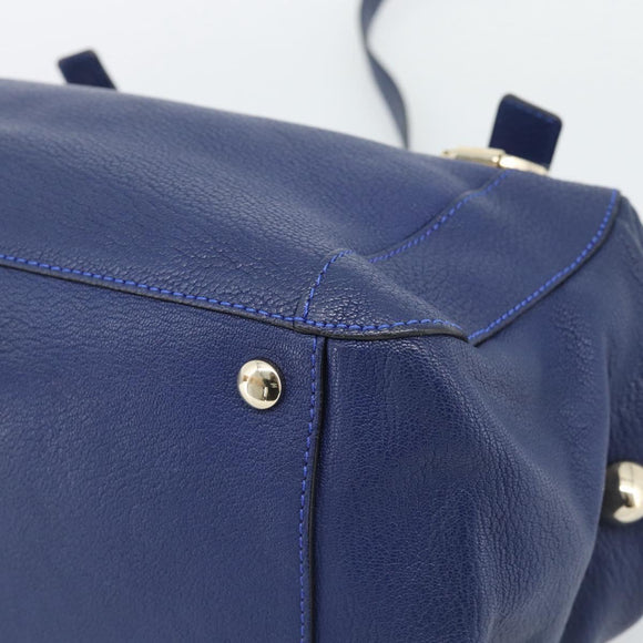 Chloe Bridget Hand Bag Leather 2way Blue Gold Tone Auth BA14147