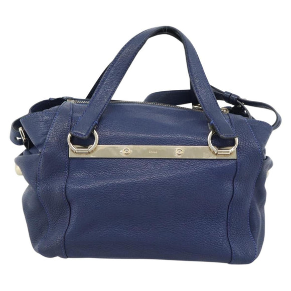Chloe Bridget Hand Bag Leather 2way Blue Gold Tone Auth BA14147