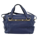 Chloe Bridget Hand Bag Leather 2way Blue Gold Tone Auth BA14147-2