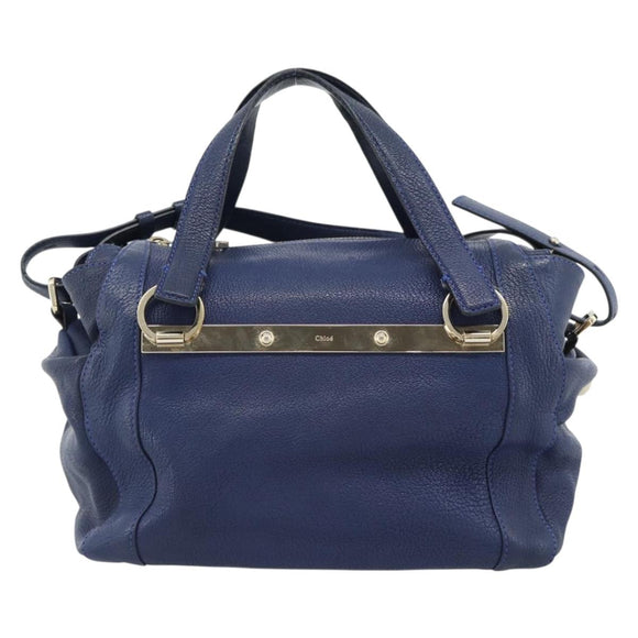 Chloe Bridget Hand Bag Leather 2way Blue Gold Tone Auth BA14147