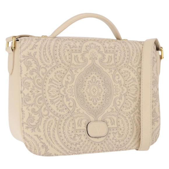 VALENTINO Shoulder Bag Leather 2way Ivory Gold Auth BA14149V