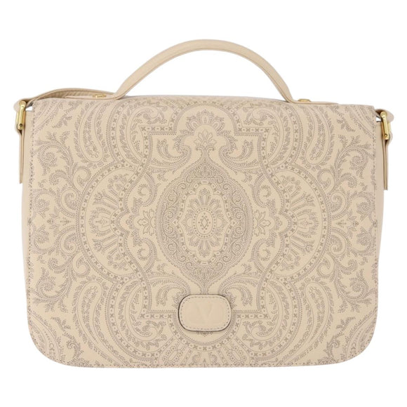 VALENTINO Shoulder Bag Leather 2way Ivory Gold Auth BA14149V