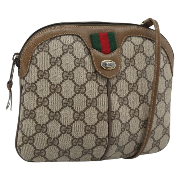 GUCCI GG Supreme Web Sherry Line Bag PVC Beige Gold 98 02 047 Auth BA14152