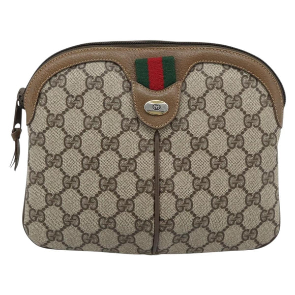 GUCCI GG Supreme Web Sherry Line Bag PVC Beige Gold 98 02 047 Auth BA14152