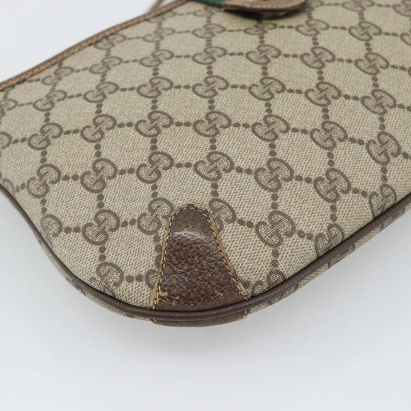 GUCCI GG Supreme Web Sherry Line Shoulder Bag PVC Beige Gold Auth BA14154