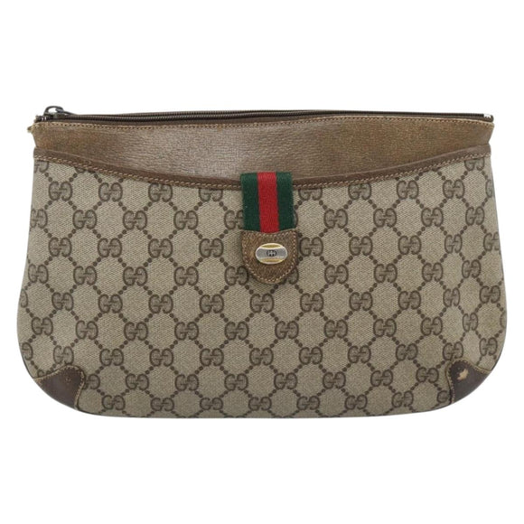 GUCCI GG Supreme Web Sherry Line Shoulder Bag PVC Beige Gold Auth BA14154