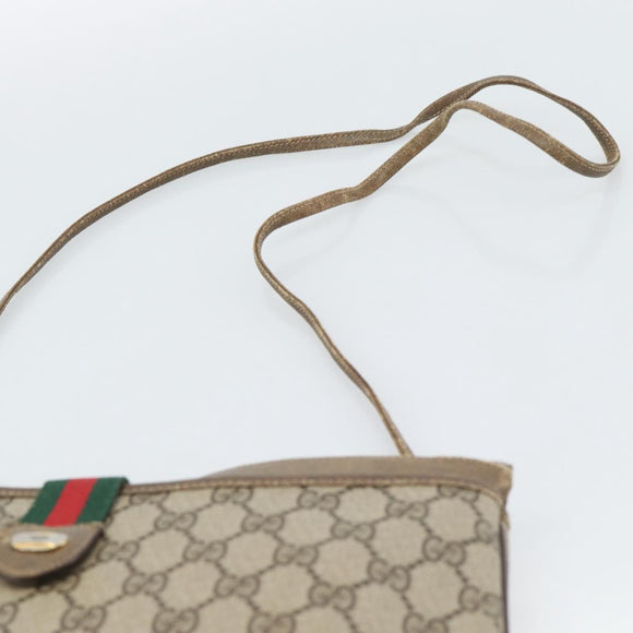 GUCCI GG Supreme Web Sherry Line Shoulder Bag PVC Beige Gold Auth BA14154