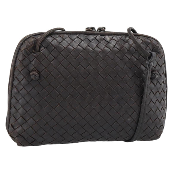BOTTEGA VENETA INTRECCIATO Shoulder Bag Leather Brown Silver Auth BA14156