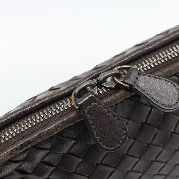BOTTEGA VENETA INTRECCIATO Shoulder Bag Leather Brown Silver Auth BA14156