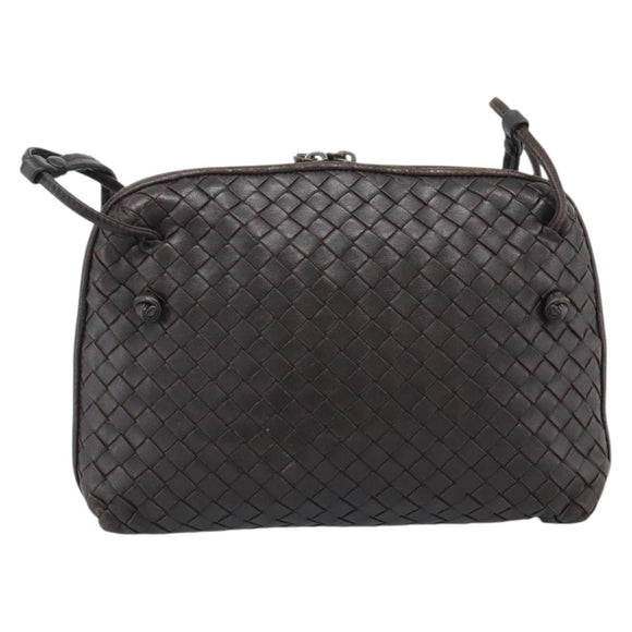 BOTTEGA VENETA INTRECCIATO Shoulder Bag Leather Brown Silver Auth BA14156