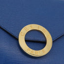 CELINE Circle Shoulder Bag Leather Blue Gold Auth BA14157V-18