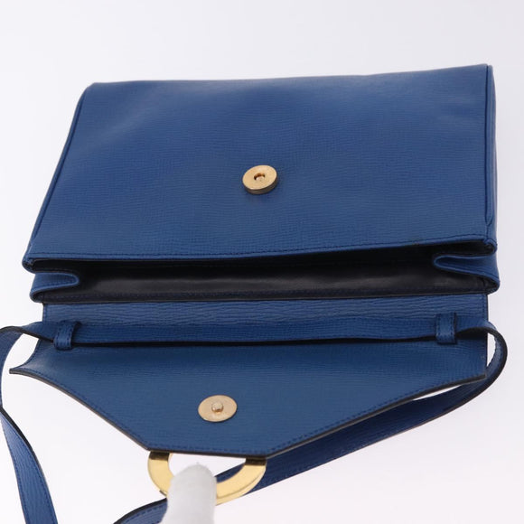 CELINE Circle Shoulder Bag Leather Blue Gold Auth BA14157V