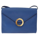 CELINE Circle Shoulder Bag Leather Blue Gold Auth BA14157V-13