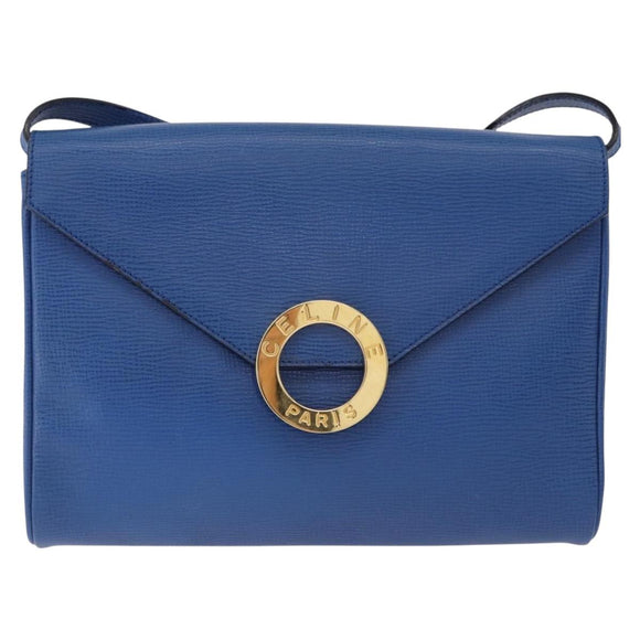 CELINE Circle Shoulder Bag Leather Blue Gold Auth BA14157V