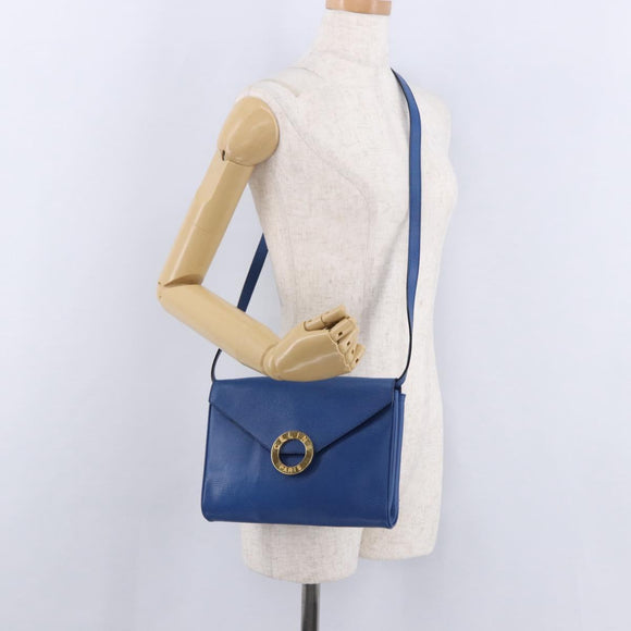 CELINE Circle Shoulder Bag Leather Blue Gold Auth BA14157V