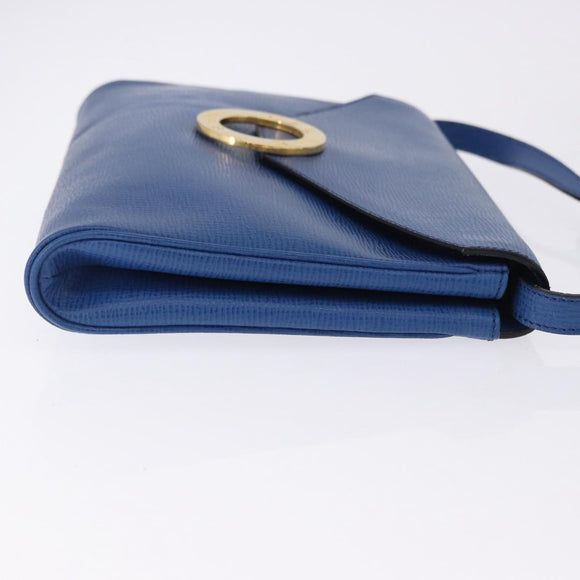 CELINE Circle Shoulder Bag Leather Blue Gold Auth BA14157V