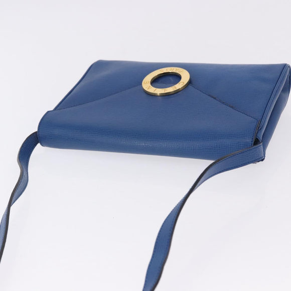 CELINE Circle Shoulder Bag Leather Blue Gold Auth BA14157V