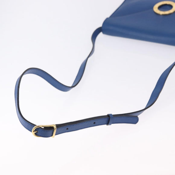 CELINE Circle Shoulder Bag Leather Blue Gold Auth BA14157V