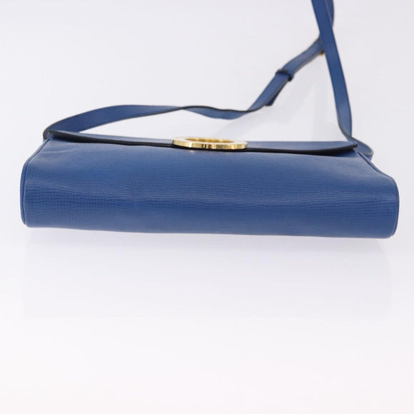 CELINE Circle Shoulder Bag Leather Blue Gold Auth BA14157V