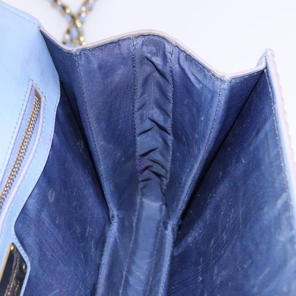 Salvatore Ferragamo Vala Chain Shoulder Bag Leather Blue Gold Auth BA14158