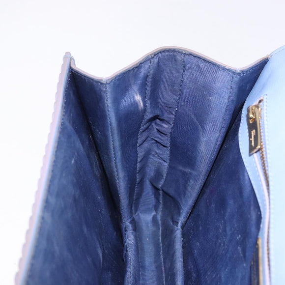 Salvatore Ferragamo Vala Chain Shoulder Bag Leather Blue Gold Auth BA14158