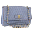 Salvatore Ferragamo Vala Chain Shoulder Bag Leather Blue Gold Auth BA14158-1