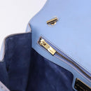 Salvatore Ferragamo Vala Chain Shoulder Bag Leather Blue Gold Auth BA14158-21