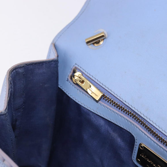 Salvatore Ferragamo Vala Chain Shoulder Bag Leather Blue Gold Auth BA14158