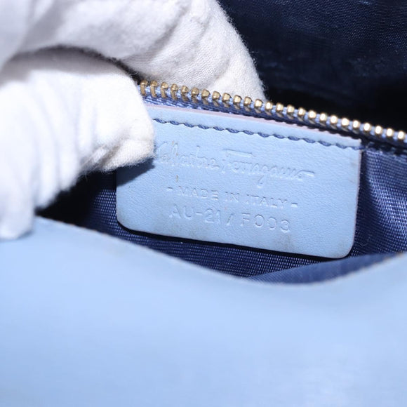 Salvatore Ferragamo Vala Chain Shoulder Bag Leather Blue Gold Auth BA14158