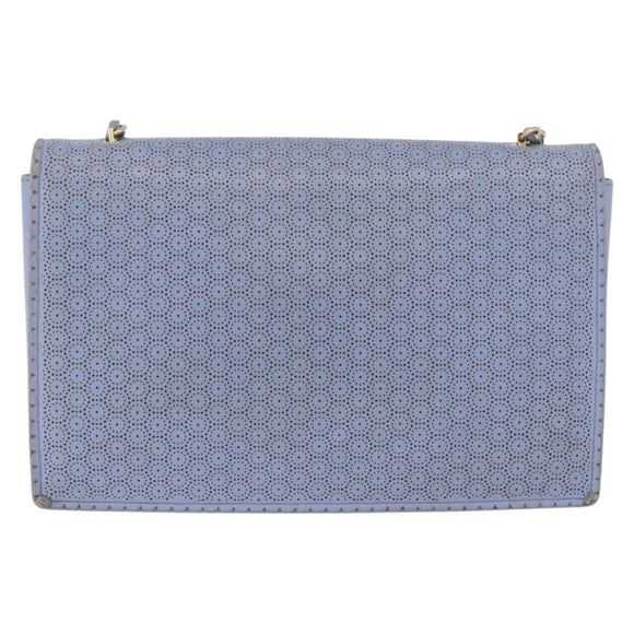 Salvatore Ferragamo Vala Chain Shoulder Bag Leather Blue Gold Auth BA14158