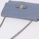 Salvatore Ferragamo Vala Chain Shoulder Bag Leather Blue Gold Auth BA14158-6