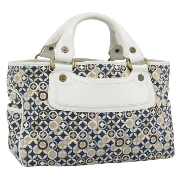 CELINE Boogie Bag Canvas Navy Gold Auth BA14159