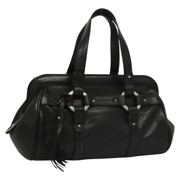 BALLY Hand Bag Leather Black Gold Auth BA1416