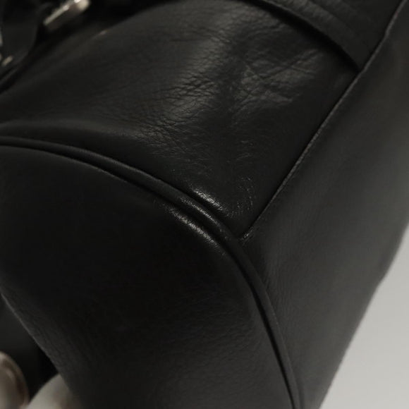 BALLY Hand Bag Leather Black Gold Auth BA1416