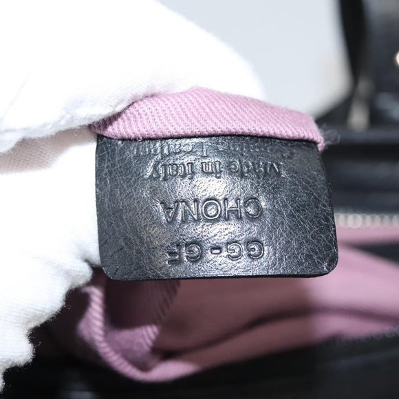 BALLY Hand Bag Leather Black Gold Auth BA1416