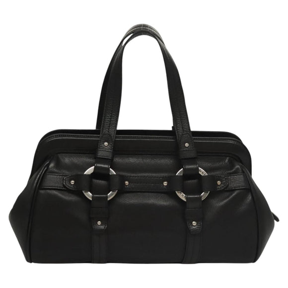 BALLY Hand Bag Leather Black Gold Auth BA1416