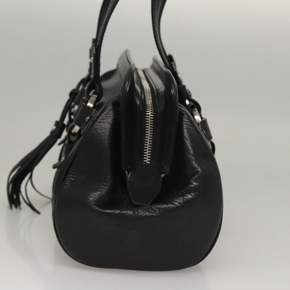 BALLY Hand Bag Leather Black Gold Auth BA1416